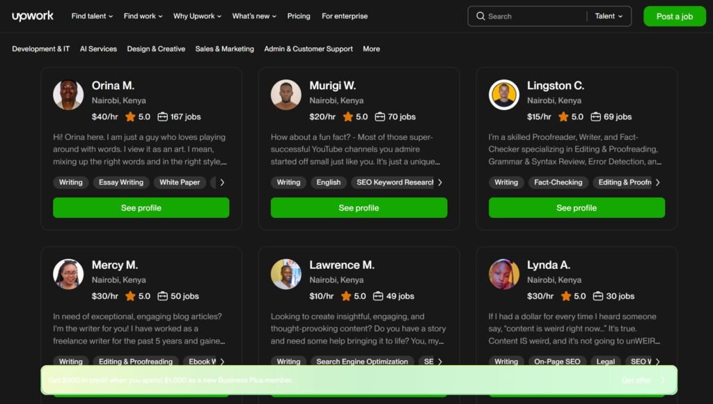 Upwork Freelance opportunities in Kenya