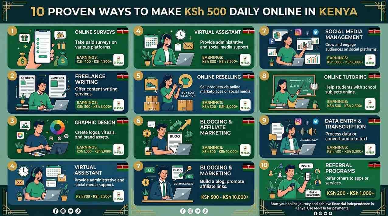 Kenyan freelancer working on a laptop to earn KSh 500 daily online