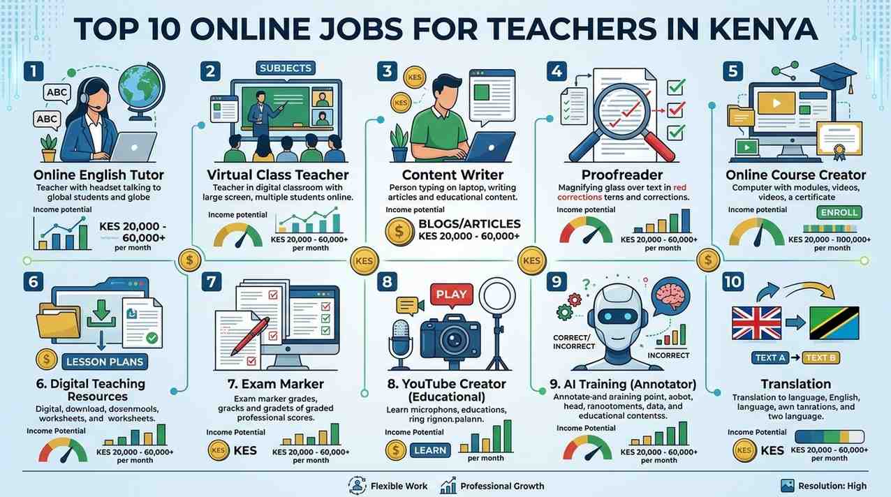 Best side hustles for teachers in Kenya - a teacher working on a laptop at home after school
