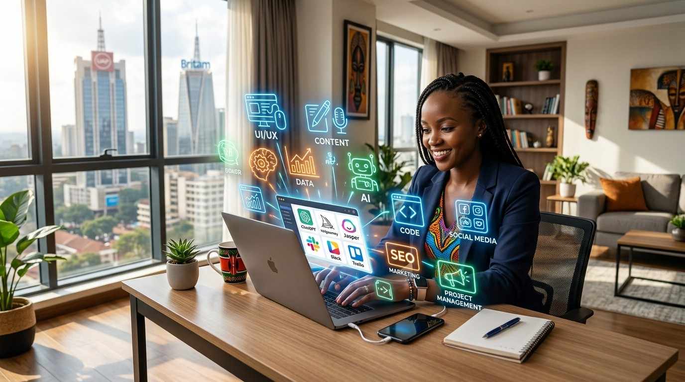 How to make money using AI in Kenya — person on laptop with AI tools on screen